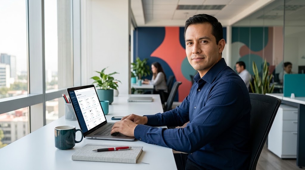 Contador revisando la nómina de varias empresas en un solo software de nómina en México