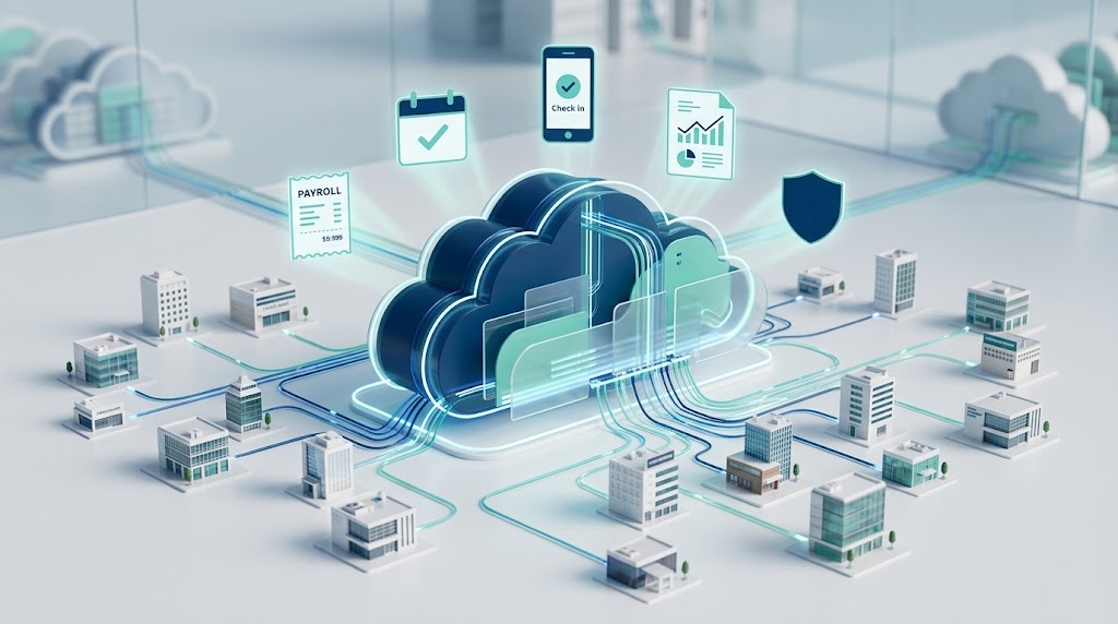 Plataforma en la nube conectando la nómina, asistencia y reportes de varias empresas